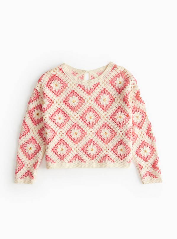 Pink Flower Crochet Jumper 5-6 years